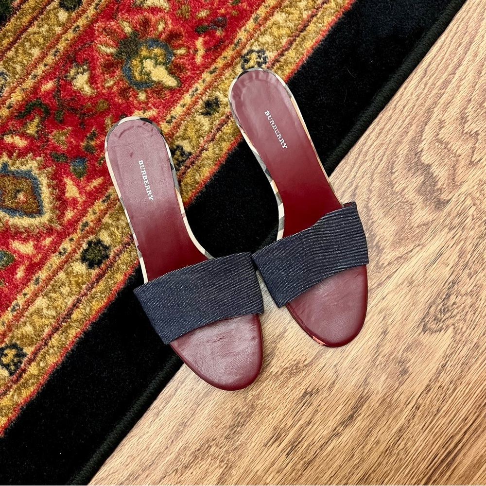 Burberry Red and Denim Mule Kitten Heel